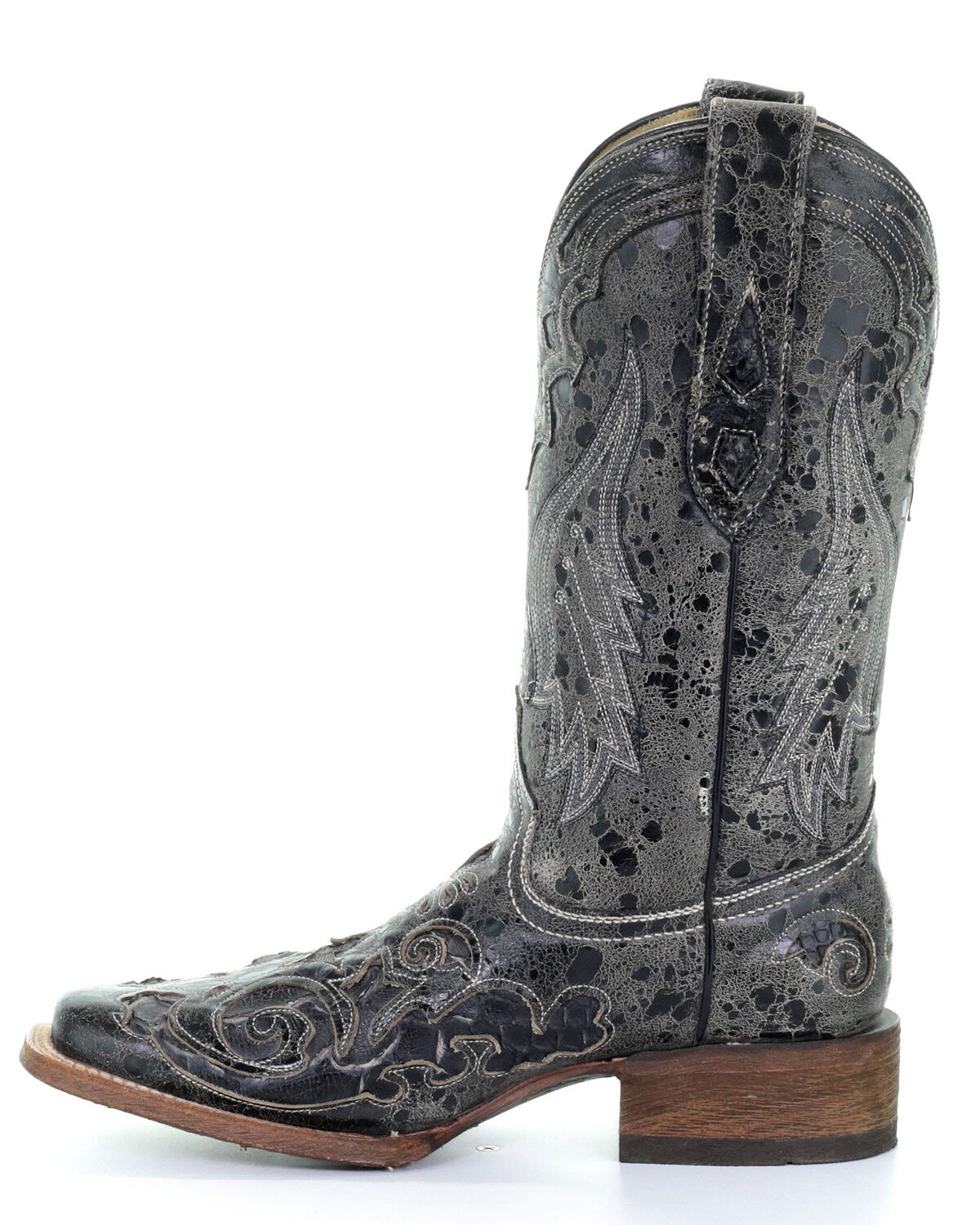 Botas Femininas vintage Corral com incrustações de python - bico quadrado