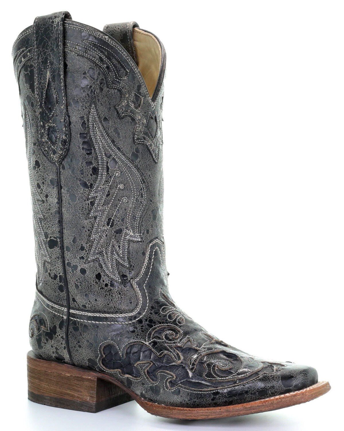 Botas Femininas vintage Corral com incrustações de python - bico quadrado