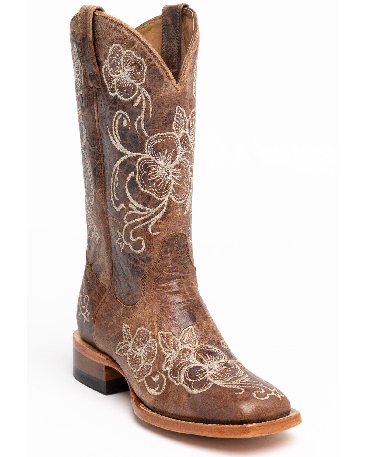Botas Femininas Shyanne Lasy com bordado floral estilo western - bico quadrado largo
