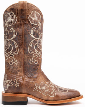 Botas Femininas Shyanne Lasy com bordado floral estilo western - bico quadrado largo