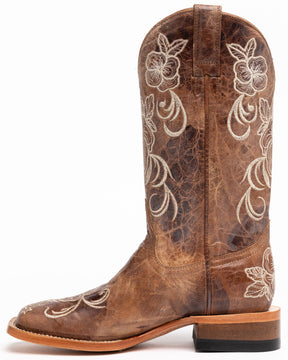 Botas Femininas Shyanne Lasy com bordado floral estilo western - bico quadrado largo