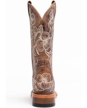Botas Femininas Shyanne Lasy com bordado floral estilo western - bico quadrado largo