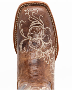Botas Femininas Shyanne Lasy com bordado floral estilo western - bico quadrado largo