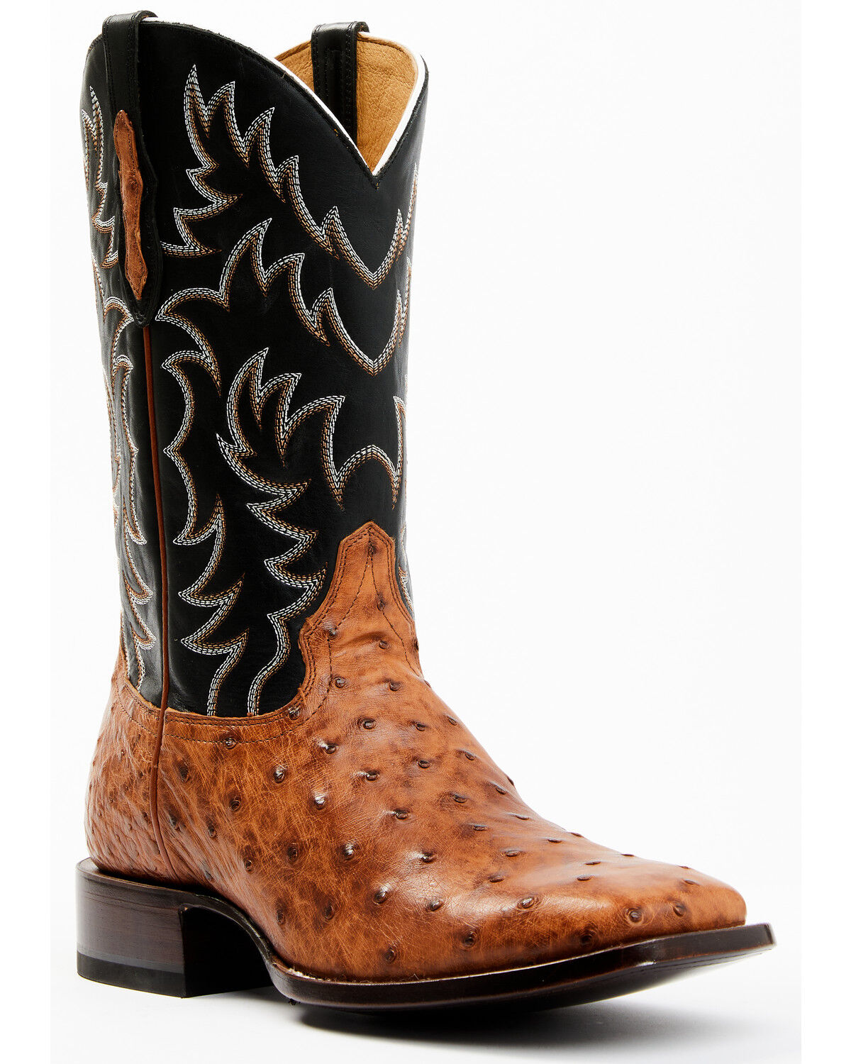 Botas Masculinas Cody James Full Quill Cognac Avestruz Exóticas Western - Bico largo e quadrado