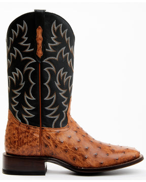 Botas Masculinas Cody James Full Quill Cognac Avestruz Exóticas Western - Bico largo e quadrado