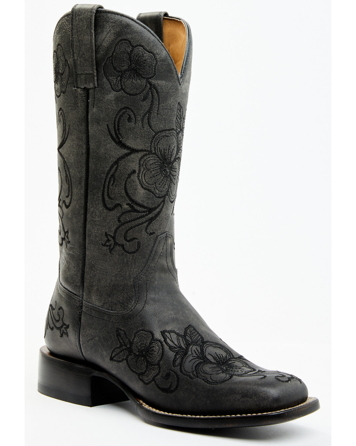 Botas Femininas Shyanne Lasy com bordado floral estilo western - bico quadrado largo