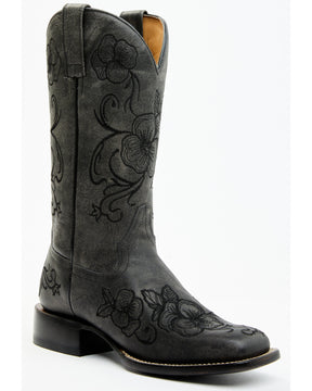 Botas Femininas Shyanne Lasy com bordado floral estilo western - bico quadrado largo