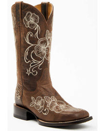 Botas Femininas Shyanne Lasy com bordado floral estilo western - bico quadrado largo