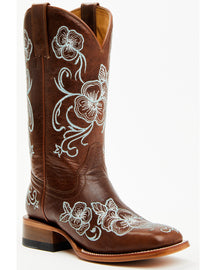 Botas Femininas Shyanne Lasy com bordado floral estilo western - bico quadrado largo