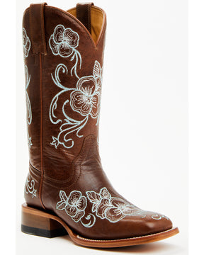 Botas Femininas Shyanne Lasy com bordado floral estilo western - bico quadrado largo