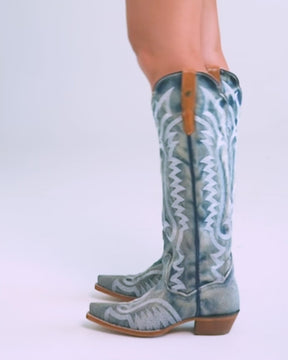 Botas Femininas Dan Post Denim Darlin Tall Western - Biqueira cortada